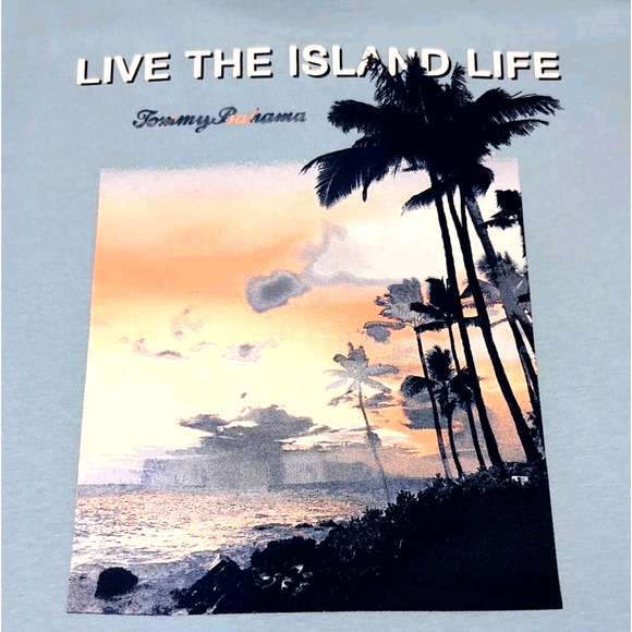 Tommy Bahama Short Sleeve T-Shirt Mens L Light Blue Live The Island Life NEW NWT - Picture 1 of 11